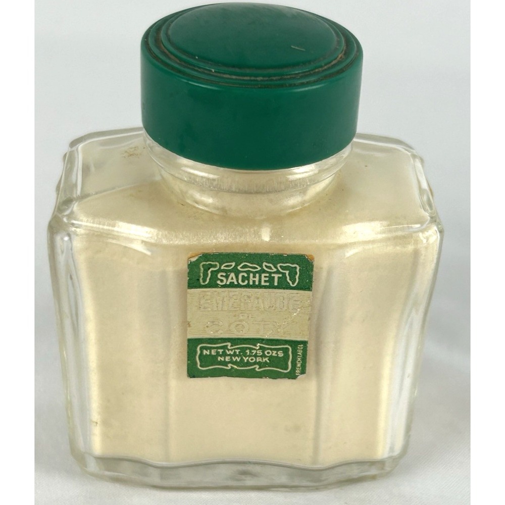 Vintage Emeraude De Coty Sachet Talc 1.75 Oz Full Bottle New York Art Deco